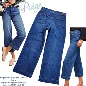 Paige Nellie High-Rise Culotte Jeans Cropped Wide Leg jeans In LINNEA wash 26
